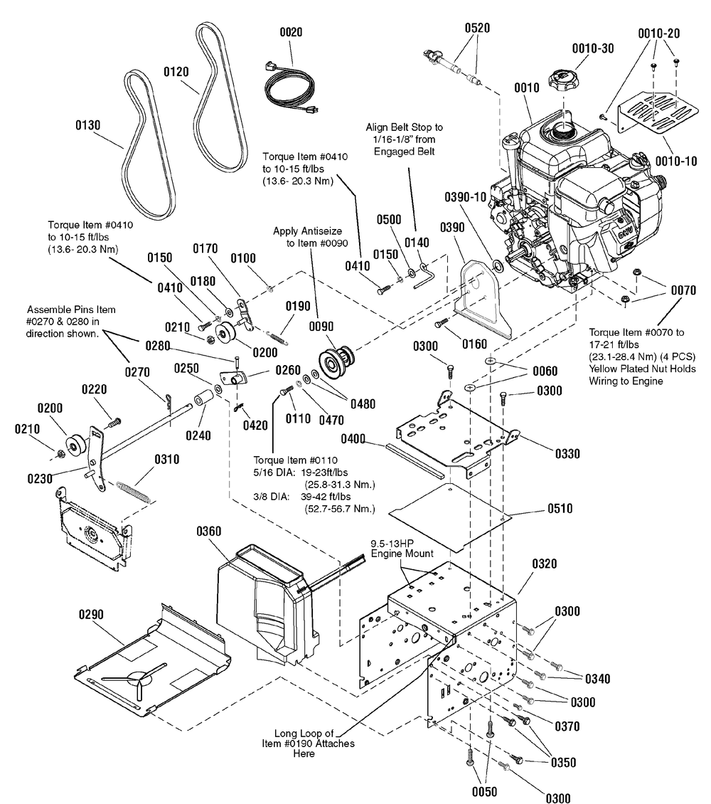 Engine And Frame Group Diagram and Parts List for 1695874 2010 Briggs and Stratton Snow Blower